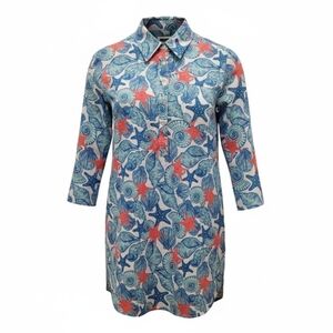 Sz Small Mudpie Tunic Dress 100% Cotton Three-Quarter Sleeves Coastal Sea Shell